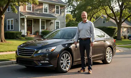 Car delivered to a driveway in Central Falls, Rhode Island, United States