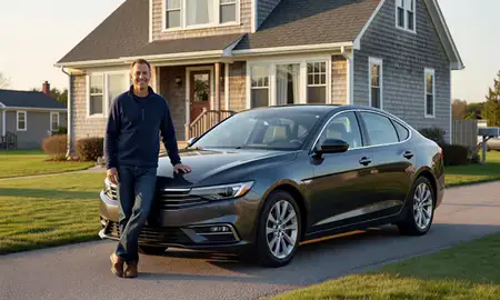 Customer with their delivered car in Chepachet, Rhode Island, United States