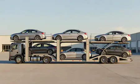 Car transporter parked in an industrial area of Chepachet, Rhode Island, United States