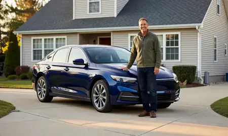 Customer with their delivered car in Cranston, Rhode Island, United States