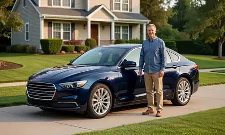 Car delivered to a driveway in Cranston, Rhode Island, United States