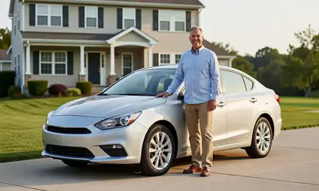 Customer with their delivered car in Cumberland Hill, Rhode Island, United States