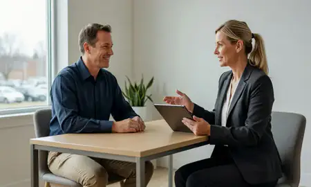 Customer discussing car shipping options in Cumberland Hill, Rhode Island, United States