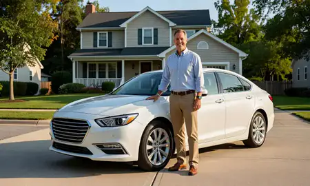 Customer with their delivered car in East Providence, Rhode Island, United States