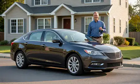 Car delivered to a driveway in East Providence, Rhode Island, United States