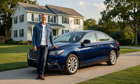 Customer with their delivered car in Foster Center, Rhode Island, United States