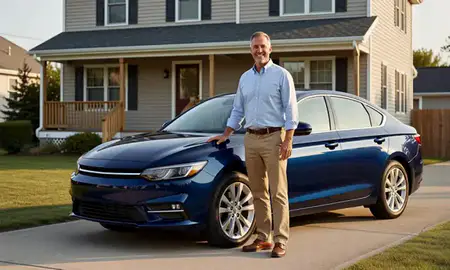 Customer with their delivered car in Greene, Rhode Island, United States
