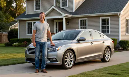 Customer with their delivered car in Greenville, Rhode Island, United States