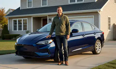 Customer with their delivered car in Harmony, Rhode Island, United States