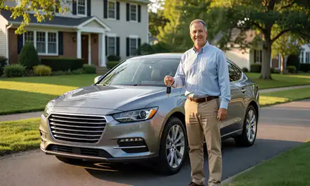 Car delivered to a driveway in Harmony, Rhode Island, United States