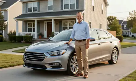 Customer with their delivered car in Harrisville, Rhode Island, United States