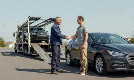 Vehicle owner beside their delivered car in Harrisville, Rhode Island, United States
