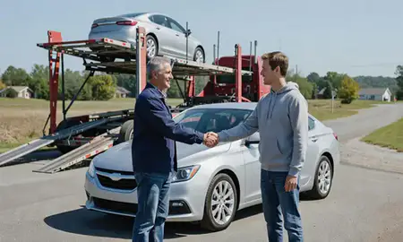 Vehicle owner beside their delivered car in Hope Valley, Rhode Island, United States