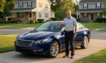 Car delivered to a driveway in Kingston, Rhode Island, United States