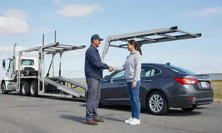 Vehicle owner beside their delivered car in Kingston, Rhode Island, United States
