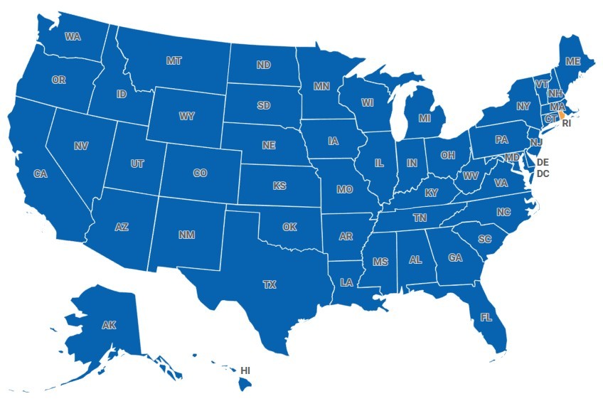 Map of Rhode Island, USA