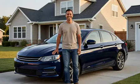 Customer with their delivered car in Melville, Rhode Island, United States