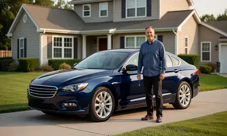 Car delivered to a driveway in Melville, Rhode Island, United States