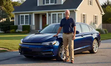 Customer with their delivered car in Misquamicut, Rhode Island, United States