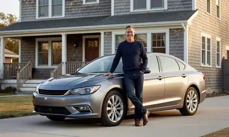 Customer with their delivered car in Narragansett Pier, Rhode Island, United States