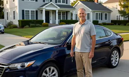 Car delivered to a driveway in Narragansett Pier, Rhode Island, United States