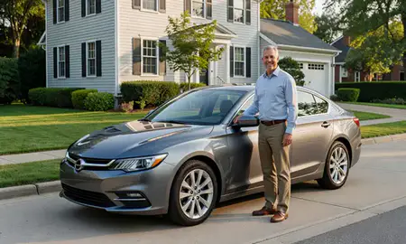 Customer with their delivered car in Newport East, Rhode Island, United States
