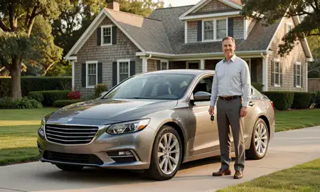 Car delivered to a driveway in Newport East, Rhode Island, United States