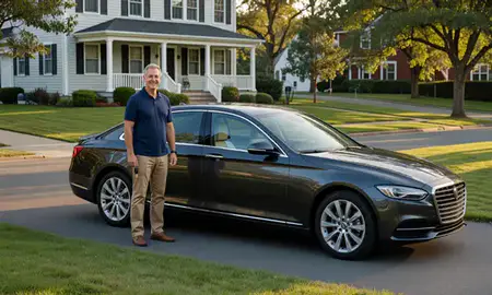 Car delivered to a driveway in Newport, Rhode Island, United States