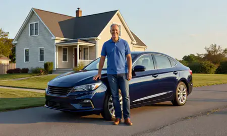 Customer with their delivered car in Pascoag, Rhode Island, United States