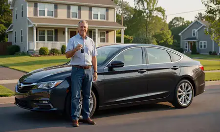 Car delivered to a driveway in Pascoag, Rhode Island, United States