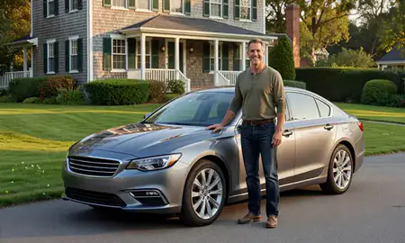 Customer with their delivered car in Providence, Rhode Island, United States