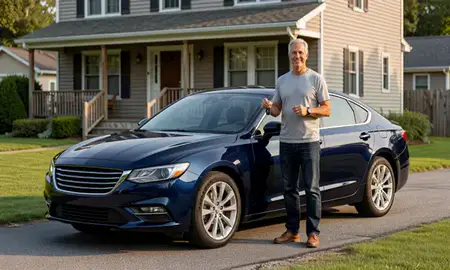 Car delivered to a driveway in Providence, Rhode Island, United States
