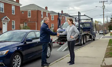 Vehicle owner beside their delivered car in Providence, Rhode Island, United States