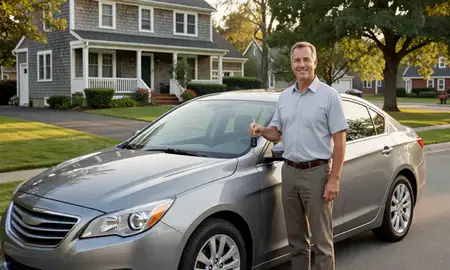 Car delivered to a driveway in Quonochontaug, Rhode Island, United States