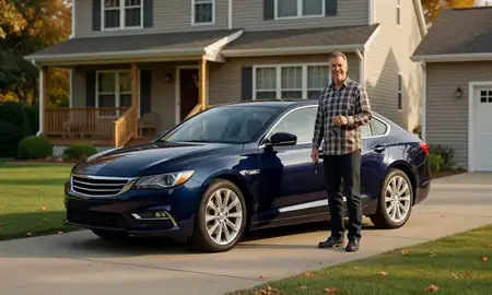 Car delivered to a driveway in Valley Falls, Rhode Island, United States