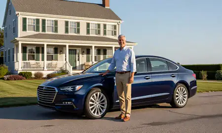Customer with their delivered car in Watch Hill, Rhode Island, United States