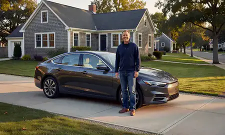 Customer with their delivered car in Weekapaug, Rhode Island, United States