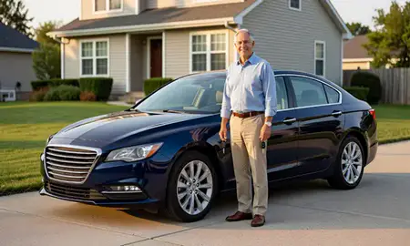 Car delivered to a driveway in Weekapaug, Rhode Island, United States