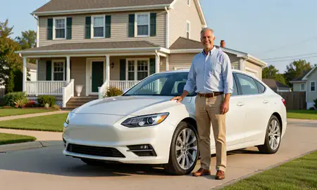 Customer with their delivered car in Woonsocket, Rhode Island, United States