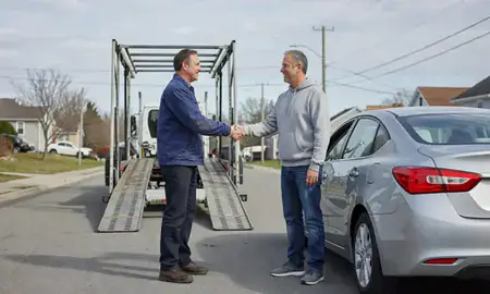 Vehicle owner beside their delivered car in Woonsocket, Rhode Island, United States