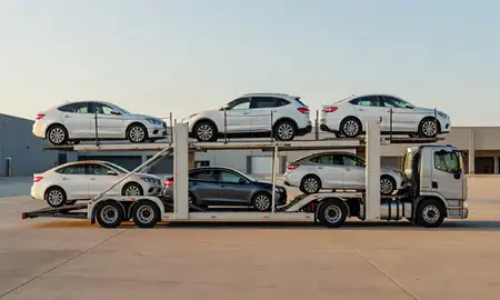 Car transporter parked in an industrial area of South Carolina, United States