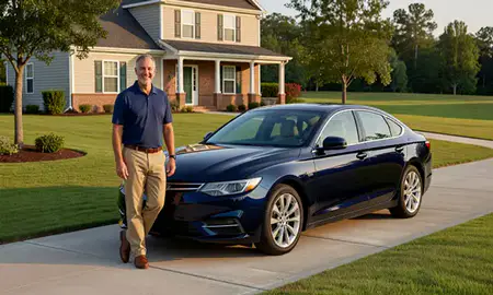 Customer with their delivered car in Aiken, South Carolina, United States