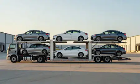 Car transporter parked in an industrial area of Anderson, South Carolina, United States