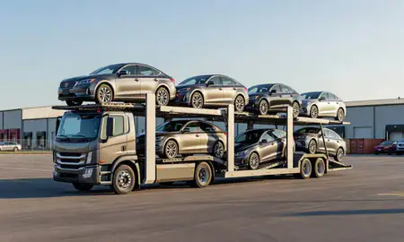 Car transporter loaded with vehicles in Bluffton, South Carolina, United States