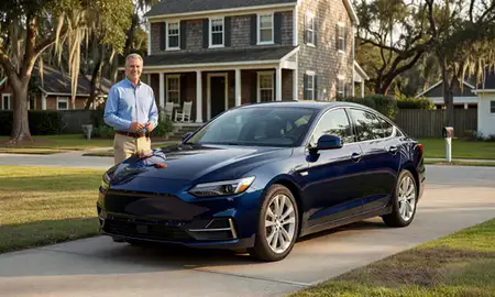 Car delivered to a driveway in Charleston, South Carolina, United States