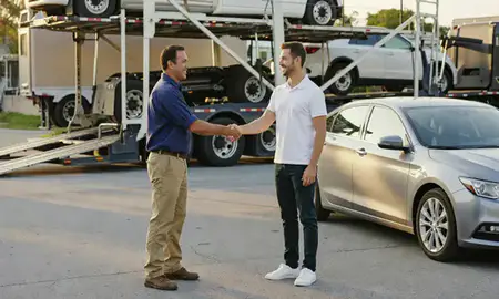 Vehicle owner beside their delivered car in Charleston, South Carolina, United States