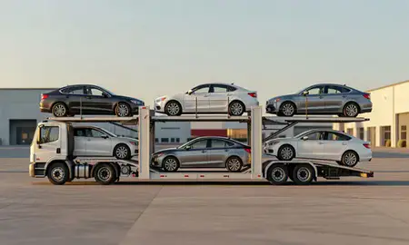 Car transporter parked in an industrial area of Charleston, South Carolina, United States