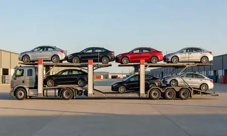 Car transporter parked in an industrial area of Columbia, South Carolina, United States