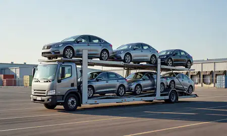 Car transporter loaded with vehicles in Columbia, South Carolina, United States