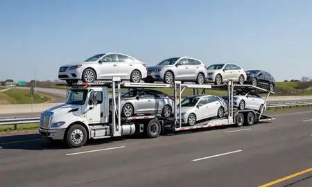 Multi-level car carrier on the highway to Easley, South Carolina, United States